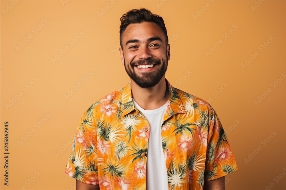 Portrait of a handsome young man smiling at camera over yellow background Portrait of a handsome young man smiling at camera over yellow background