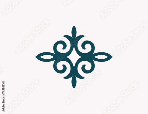 Kazakh national ornament. Vector ethnic isolated element on pale background. Asian floral abstract element of the national pattern