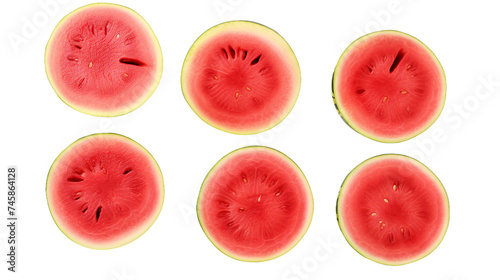 Watermelon Slices Heap Isolated on Transparent Background, Top View Digital Art 3D - Refreshing Summer Fruit Collection for Healthy Snack Illustrations and Tropical Designs.