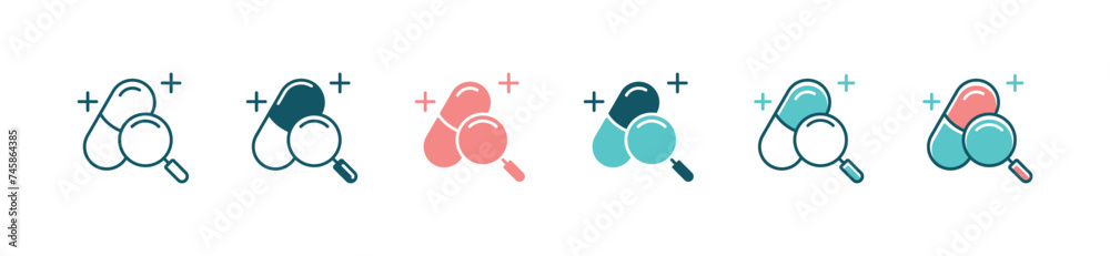 search capsule medicine icon magnifier medical pill treatment sign set health care prescription tablet vector illustration search capsule medicine icon magnifier medical pill treatment sign set health care prescription tablet vector illustration