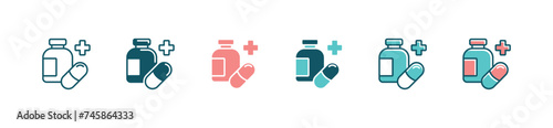a bottle of medicine pill icon set medical capsule prescription with cross sign vector illustration photo