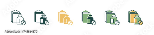 medicine capsule prescription icon with medical bottle tablet sign set disease recipe treatment clipboard vector illustration for web and app