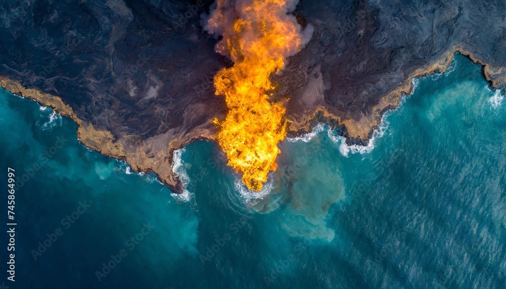 Generated image of oil burning in the ocean