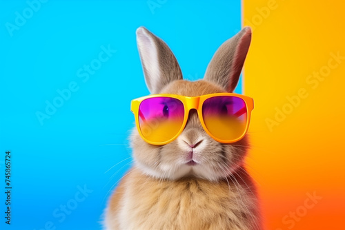 Stylish bunnies wearing Easter bunny glasses on their style day waiting for Easter © franck