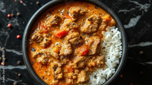 Savory Delight: A Close-Up of a Hearty Meat Stew Garnished with Fresh Herbs