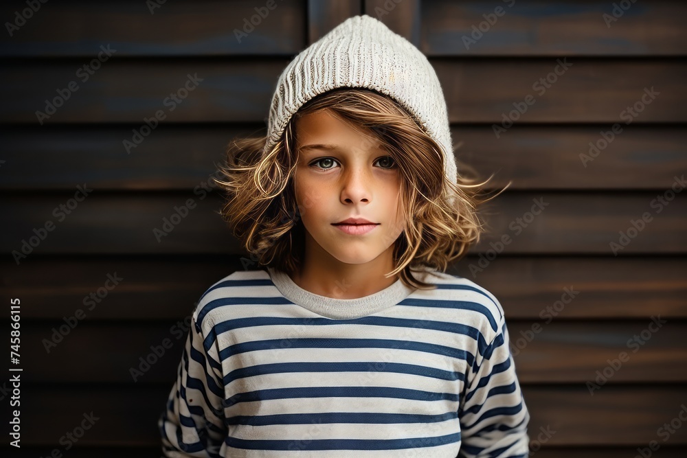 Portrait of a cute little boy in a knitted hat on a wooden background Portrait of a cute little boy in a knitted hat on a wooden background