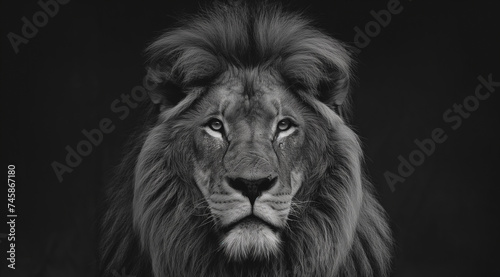 a black and white photo of a lion print © alex