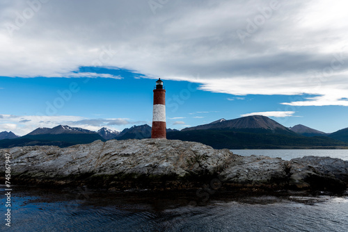 end of the world lighthouse in ushuaia argentina on an island of rocks in the beagle channel