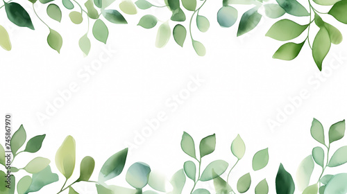 Green leaves watercolor copy space, green leaves with space for text