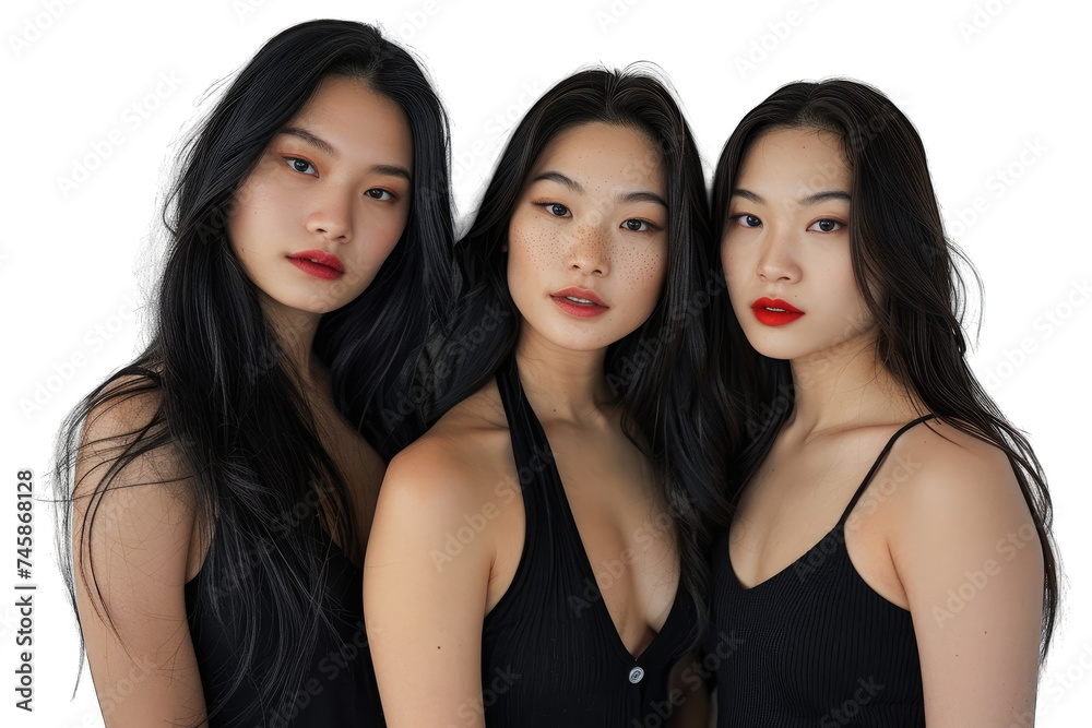 Three Stylish Young Asian Women in Elegant Black Attire Three Stylish Young Asian Women in Elegant Black Attire