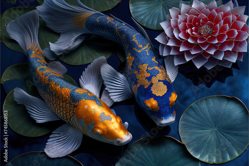 Chinese style two fish. AI generated. photo