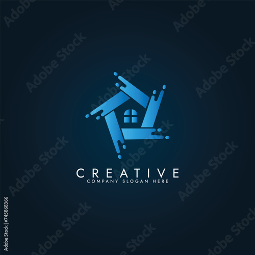 Vector circle blue logo symbol isolated abstract real estate house logo design template