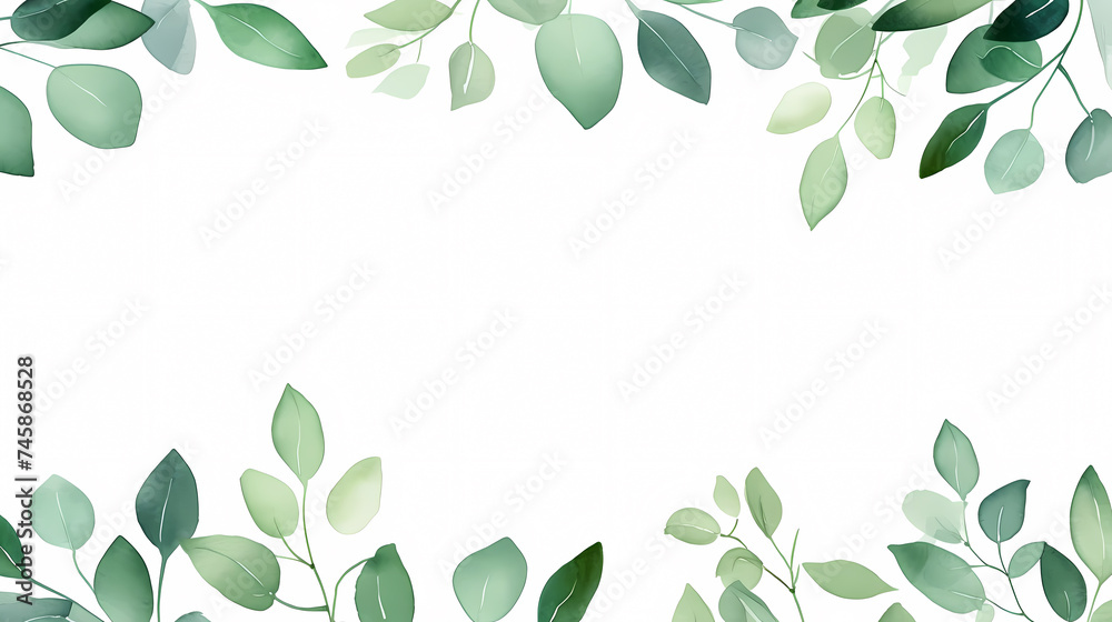 Green leaves watercolor copy space, green leaves with space for text