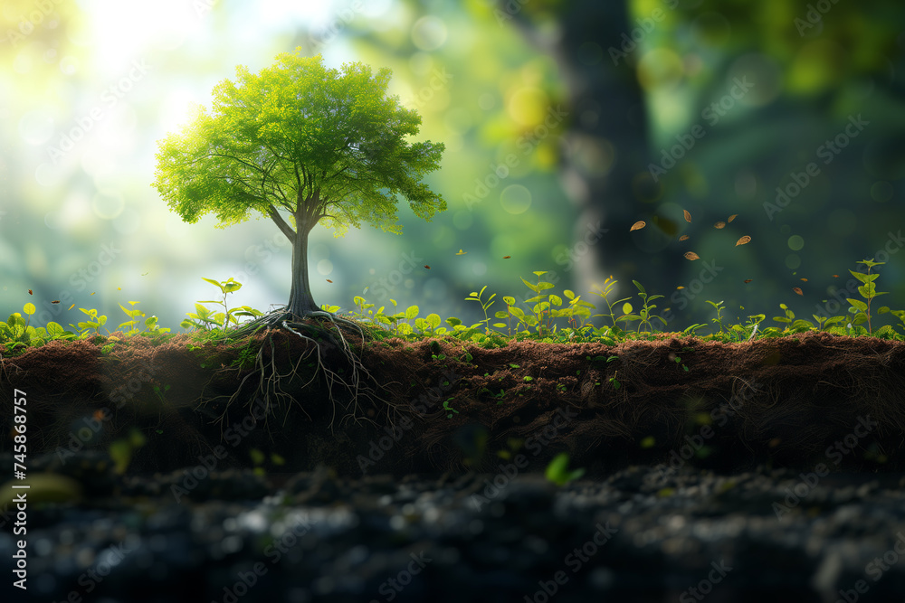 An artistic representation of the tree of life with its roots exposed in a cross-section of the earth, symbolizing growth and stability. An artistic representation of the tree of life with its roots exposed in a cross-section of the earth, symbolizing growth and stability.