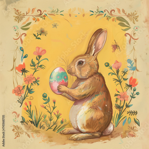 Easter Bunny on a floral background