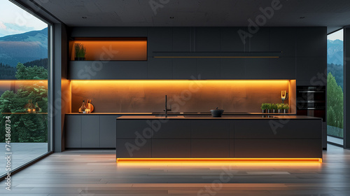 Modern kitchen interior. AI generated art illustration. © Fire