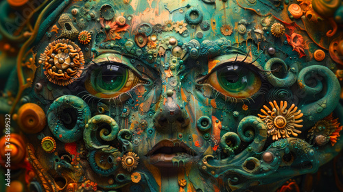 Abstract Steampunk Face Art with Intricate Details