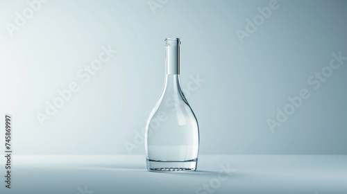 A pristine bottle of Russian vodka standing tall and elegant against a pure white backdrop, its transparent glass reflecting the clarity and purity of the legendary spirit within.