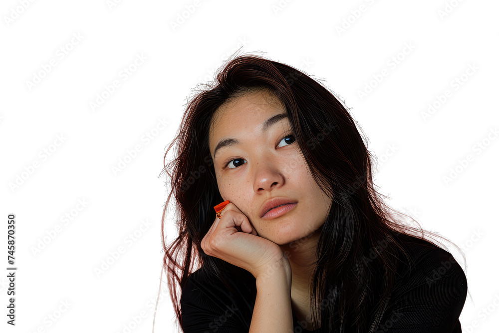 Contemplative Young Asian Woman Resting Chin on Hand Transparent PNG Contemplative Young Asian Woman Resting Chin on Hand Transparent PNG