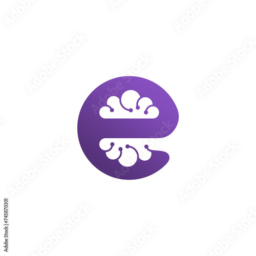 Letter E and brain negative space combination logo vector