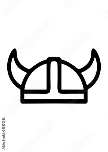 Horned viking helmet icon pictogram vector illustration with outlines monochrome black white line art