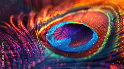 Psychedelic image of a peacock feather, fantastic colors, microscopic, macro © Kondor83