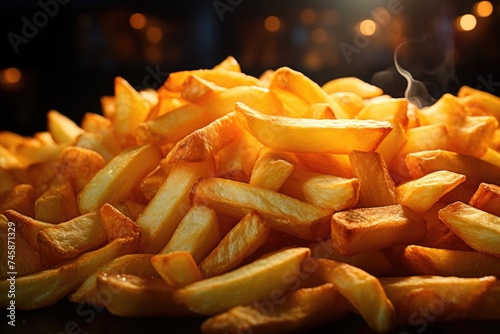 French Fat Chip Fry Potato Meal Tasty Food Background Snack Rustic Generative  generative IA