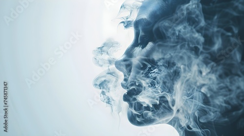 Double exposure abstract background of woman face and smokes. Mental health, depression, stress, overwork, anxiety issues concept