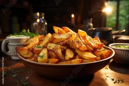 French Fat Chip Fry Potato Meal Tasty Food Background Snack Rustic Generative, generative IA