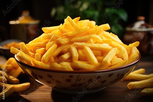 Fry yellow isolated fat meal french snack chip potato fast generative there  generative IA