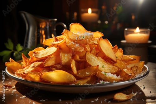 Meal Chip Food Snack Fry Background French Calories Potato Fat Tasty Generative, generative IA