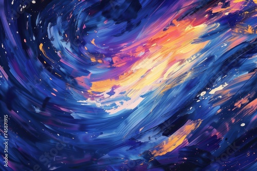 Explosive galactic brush strokes on canvas - A powerful visual of galactic brush strokes that sweep across the canvas, symbolizing a creative explosion