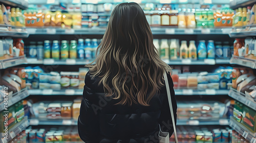 Supermarket Serenity: A Young Woman's Grocery Quest