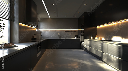 Modern kitchen interior. AI generated art illustration.