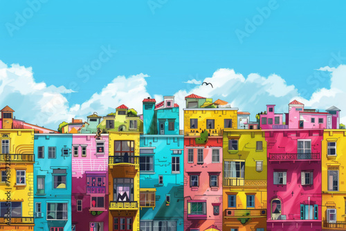 Cartoon of city with colorful buildings. © imlane