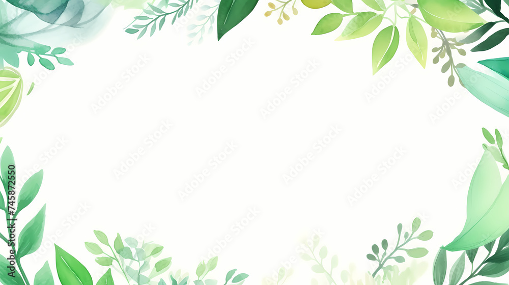 Green leaves watercolor copy space, green leaves with space for text