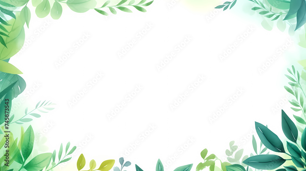 Green leaves watercolor copy space, green leaves with space for text