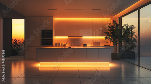 Modern kitchen interior. AI generated art illustration.
