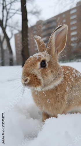 cute rabbit in snow 