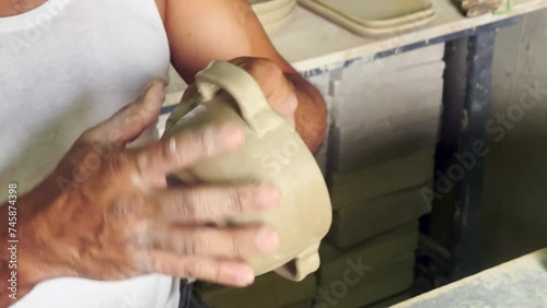 man's hands working with clay, making clay pots