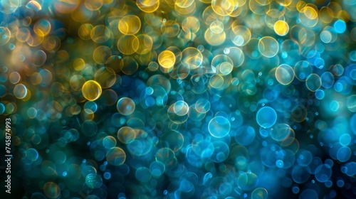 Abstract background of bokeh light circles with a beautiful blue gradient, perfect for festive or dreamy concepts.