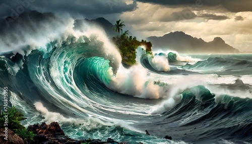 Generated image of tsunami in the ocean
