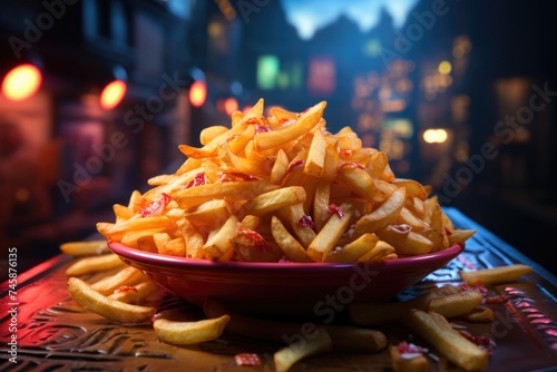 Top view of tasty chips with fuss in the dark  generative IA