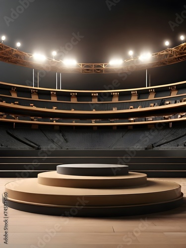  	
Photo 3D luxury podium stage with football ground stadium background