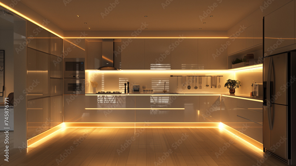 Modern kitchen interior. AI generated art illustration.