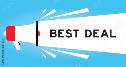 Color megaphone icon with word best deal in white banner on blue background