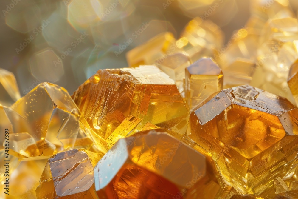 crystallized honey under a microscope showing natural geometry and golden hues