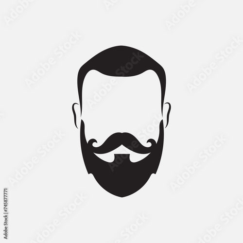 Set of bearded men silhouette faces hipster style with different haircuts. Long beard with facial hair man. Handsome man symbolizes the icons. Vector illustration