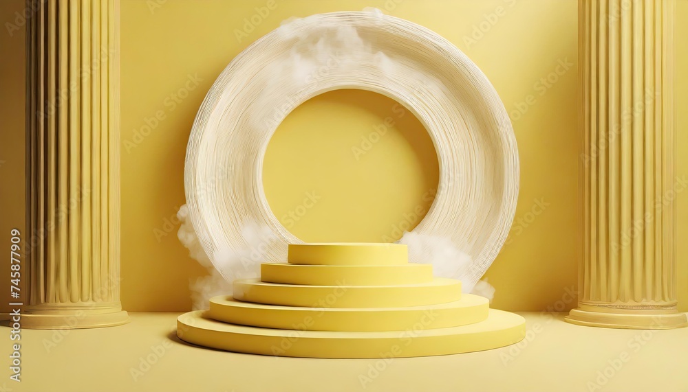 Fototapeta premium yellow podium on pastel yellow background. 3d rendering