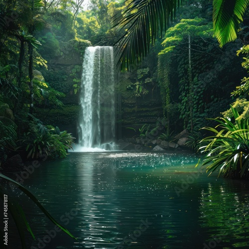 Jungle waterfall lush greenery hidden paradise refreshing and powerful